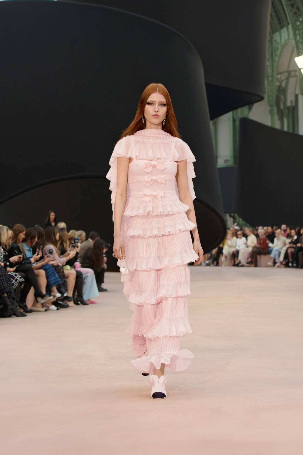 25K Solid Color Pleated Knitted Design Suspender Long Dress Mohair And Silk Light Pink #332234