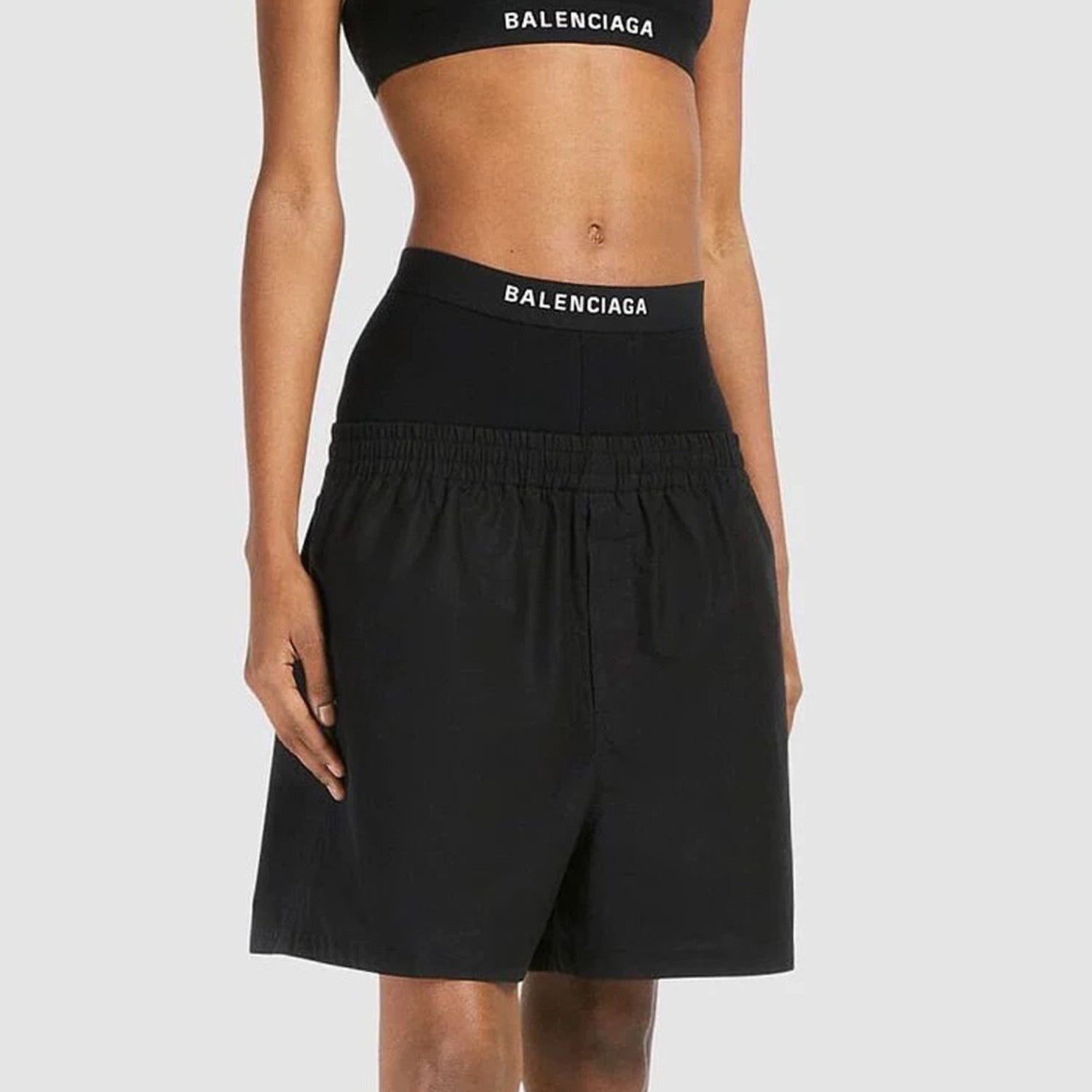 Women's Spring Summer Logo Letter Belt Patchwork Shorts Comfortable Black Casual Pants #99392