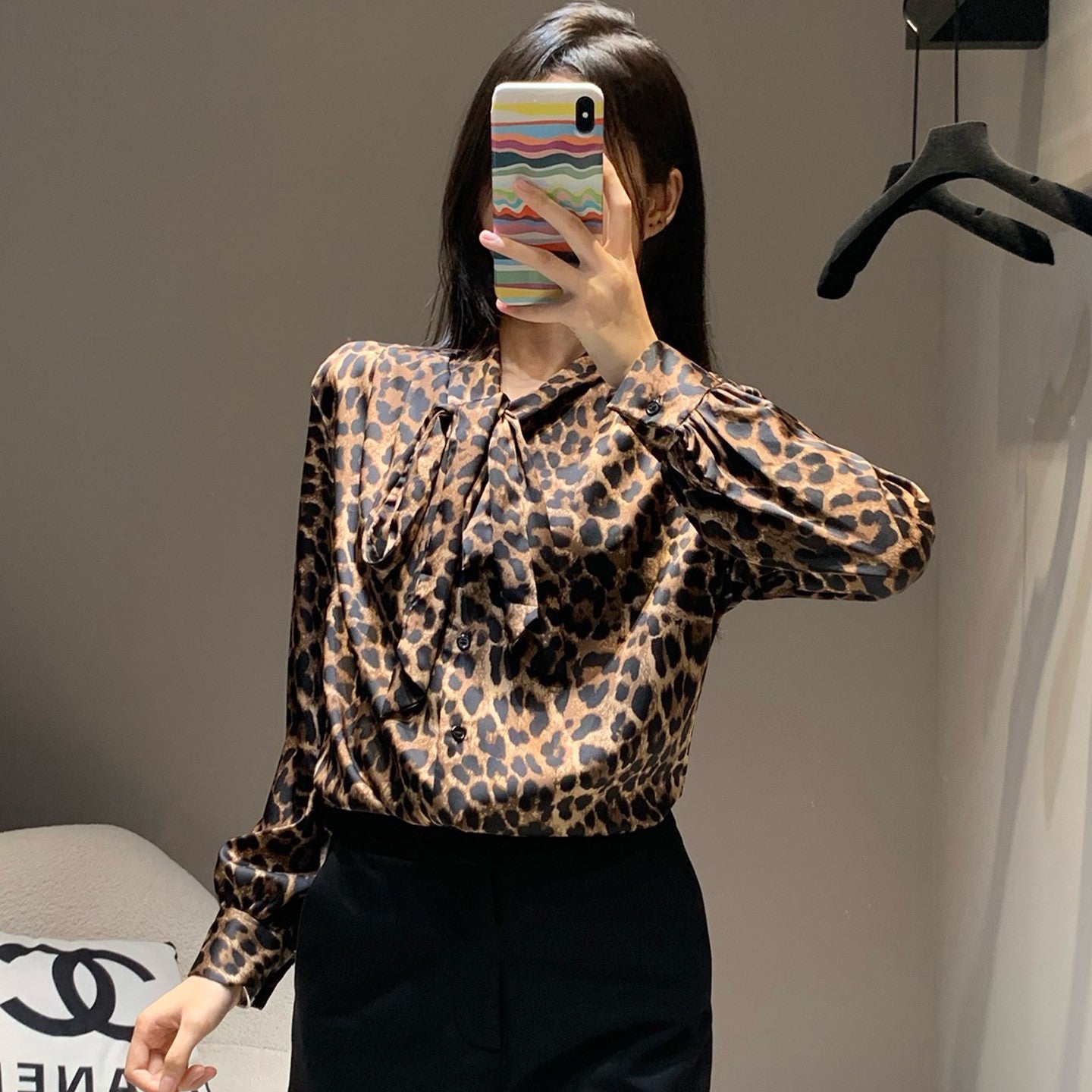 Women's American Vintage Spring/Summer Leopard Print Long Sleeve Casual Loose Shirt Ngvp #9325