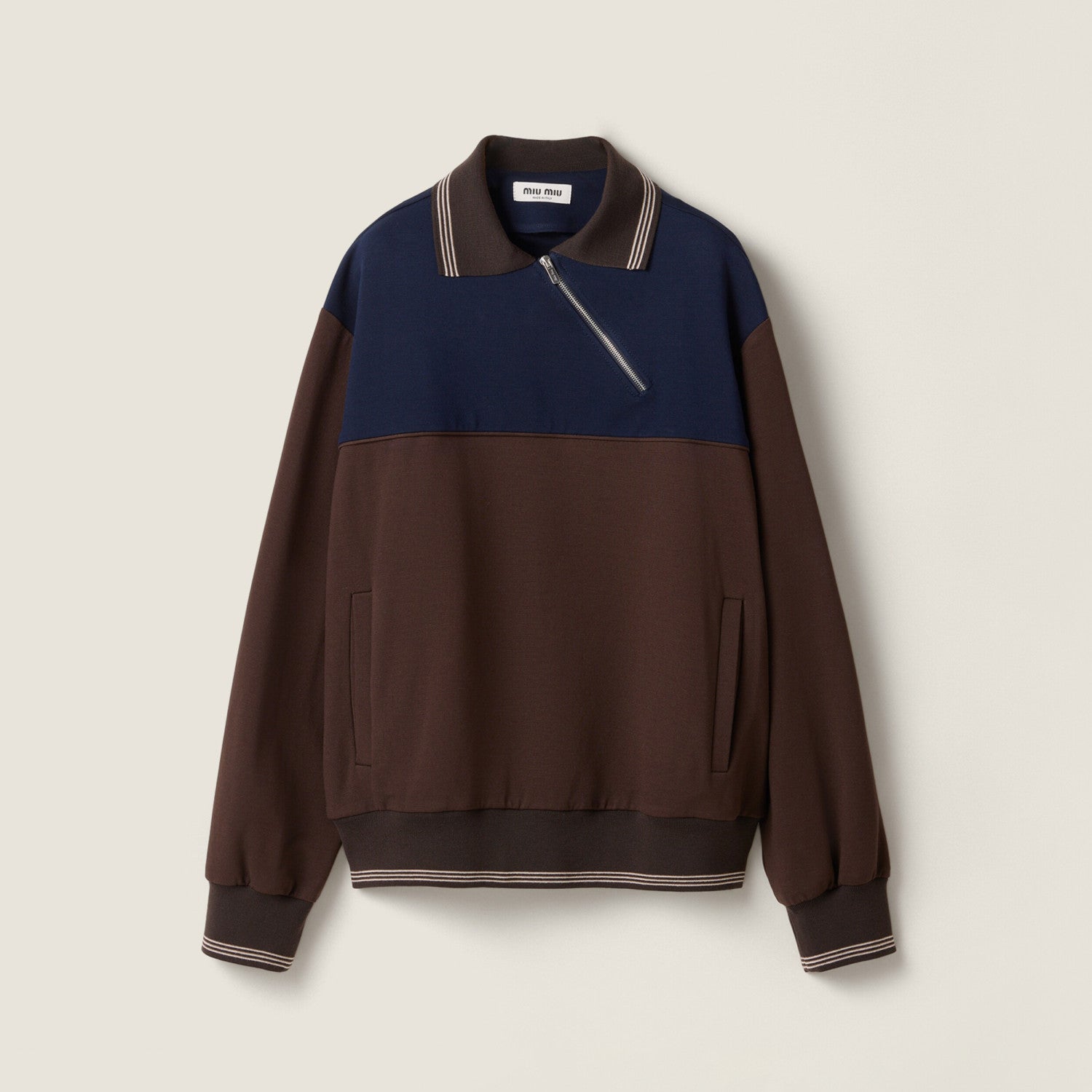 Women's Spring/Fall Casual Fashion Collared Pullover Diagonal Zipper Design Contrasting Color Long Sleeves Sweatshirt #79327