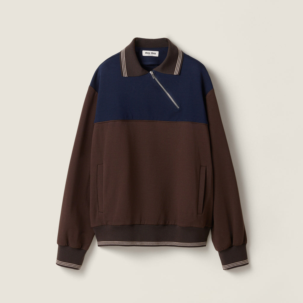 Women's Spring/Fall Casual Fashion Collared Pullover Diagonal Zipper Design Contrasting Color Long Sleeves Sweatshirt #79327