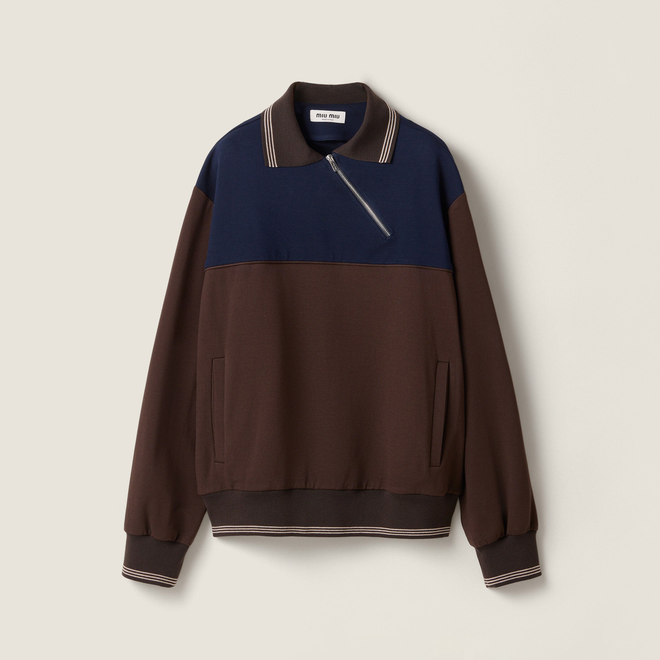 Women's Spring/Fall Casual Fashion Collared Pullover Diagonal Zipper Design Contrasting Color Long Sleeves Sweatshirt #79327