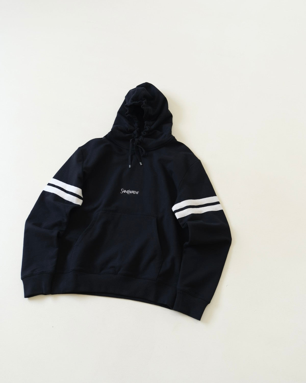 Women's Spring and Autumn Black Striped Hooded Drawstring Long Sleeve Sweatshirt Pullover #72943