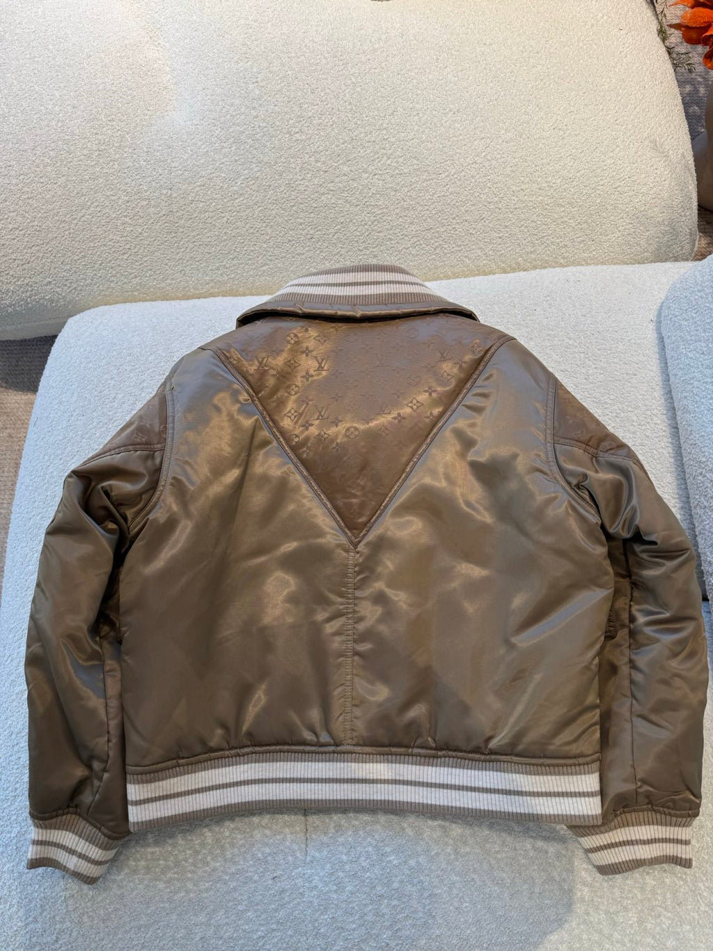 Satin Material Lapel Classic Monogram Aged Pattern Pilot Jacket #194241