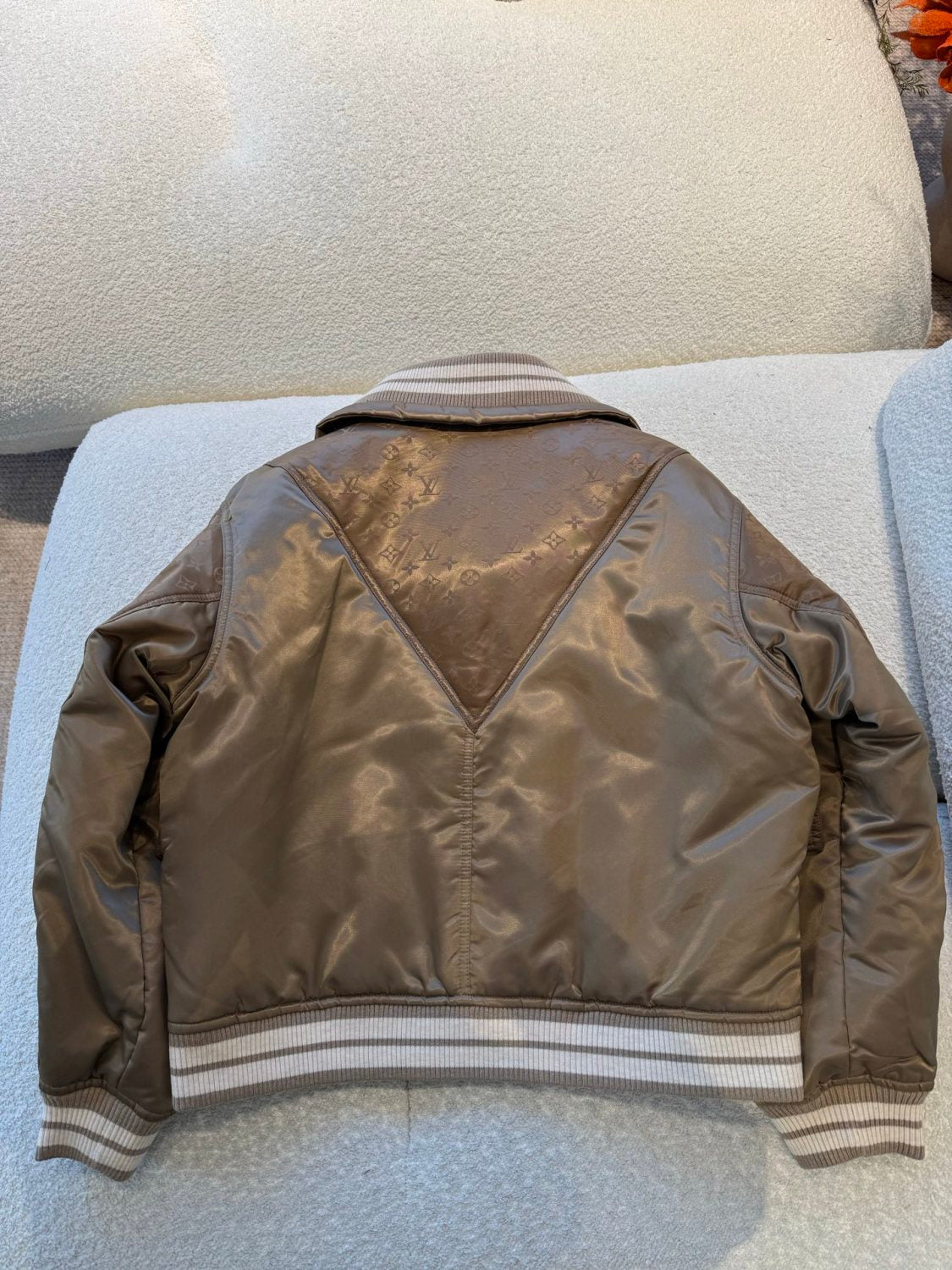 Satin Material Lapel Classic Monogram Aged Pattern Pilot Jacket #194241