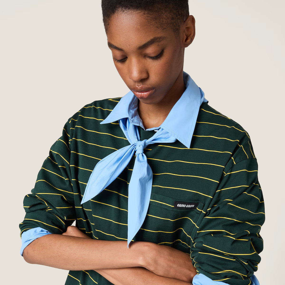 Women's Logo Stripe Long Sleeve Summer Cotton Solid Color Jersey T-shirt #76116