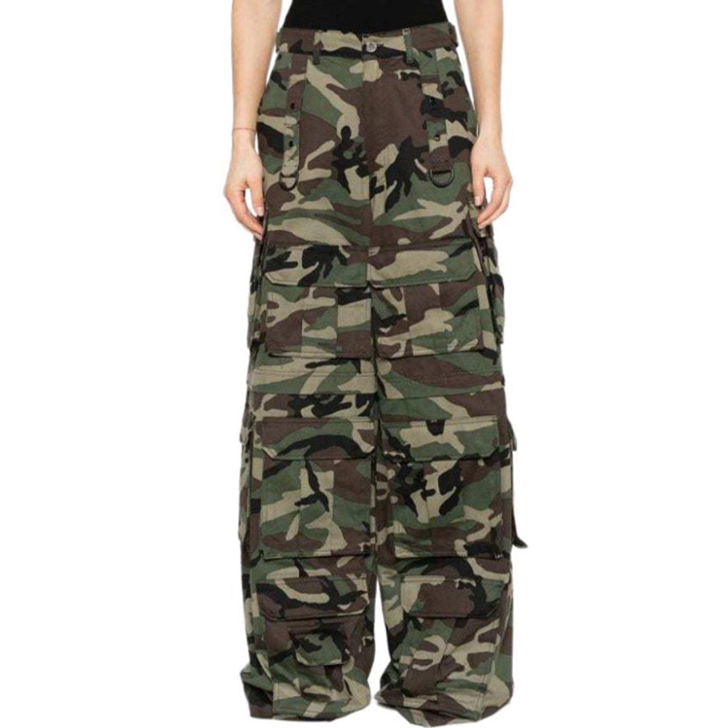 Vetements Men's Women's Cotton Zipper Camouflage Multi-Pocket Fitted Wide Leg Work Pants Ngvp #8221
