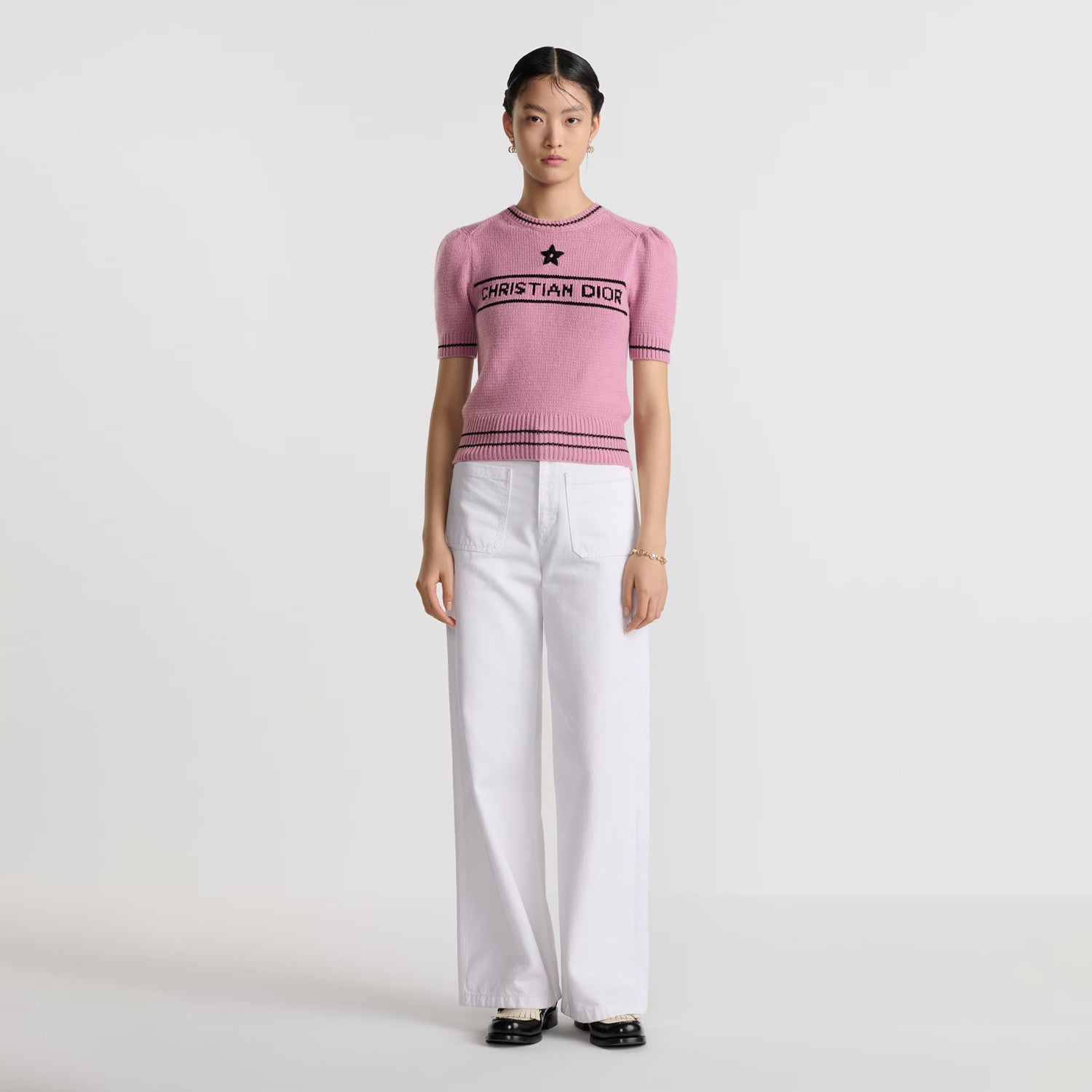 Women's Wool Blend Knit Short Sleeve Top Round Neck Fashion Temperament Short T-Shirt Knitwear #81137