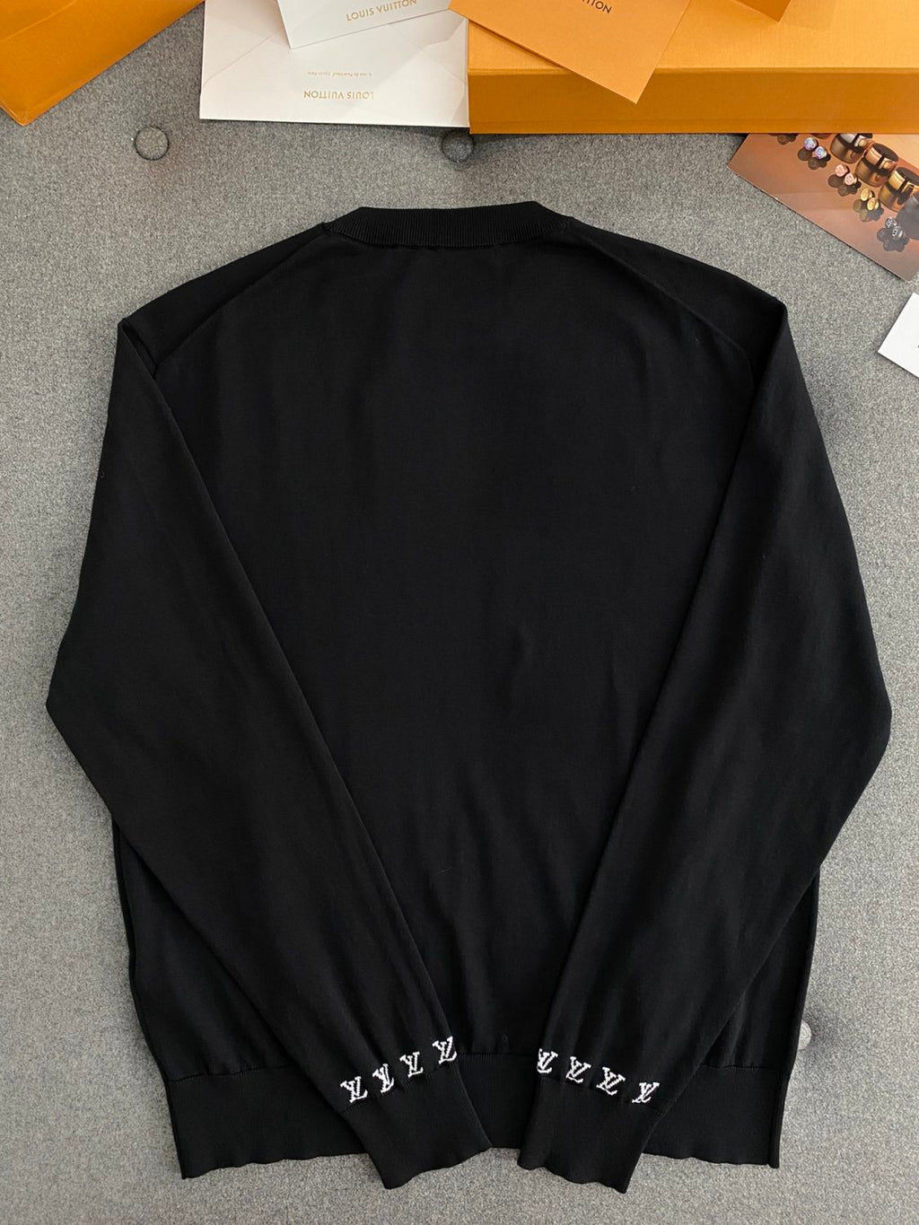 Men's Spring And Fall Logo Printed Crew Neck Black Cotton Long Sleeve Fitted Sweater #71473