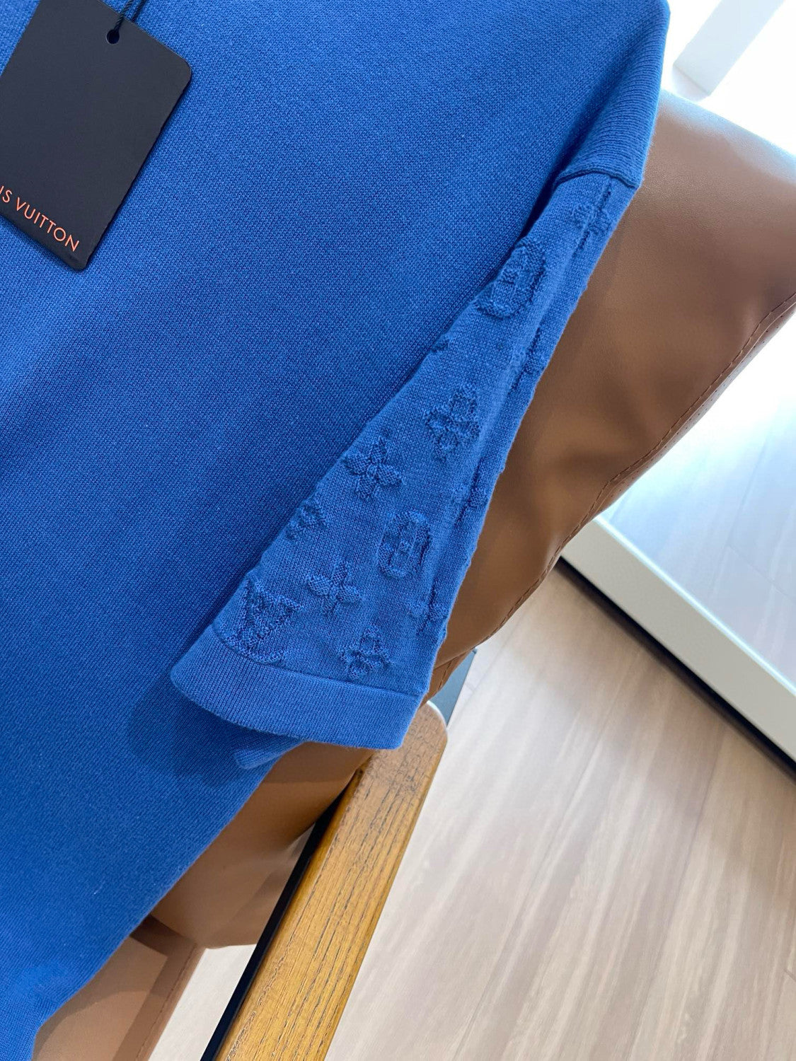 Men's Summer Blue Logo Jacquard Round Neck Cotton Short Sleeve T-Shirt #98663