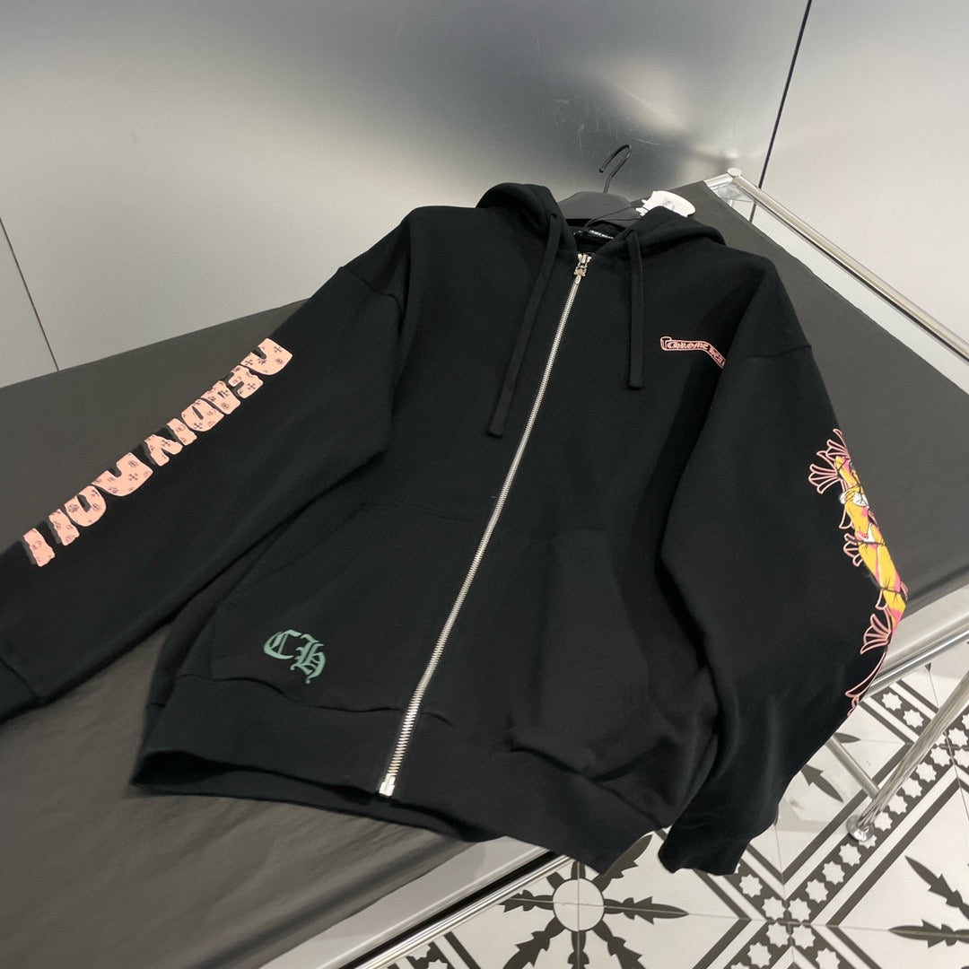 Men's And Women's Fall/Winter Fan Cross Graffiti Print Black Hooded Zipper Jacket Knit Vest Stretch Sweatpants Pants Set Suit #98138