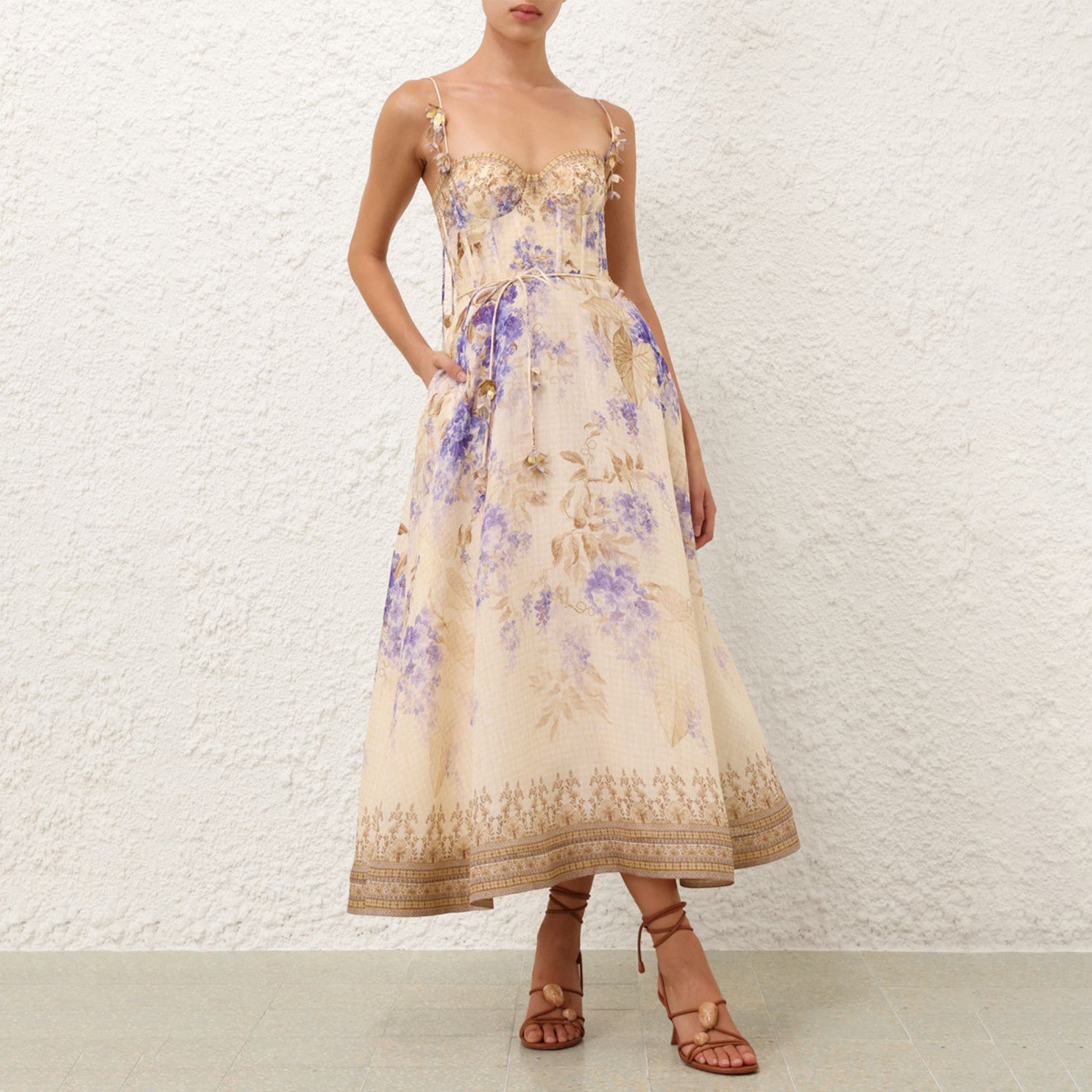 Dawning Picnic Dress Women's Spring And Summer Silk Linen Mid-length Dress Heart-shaped Neckline Spaghetti Straps Large Hem Dress Fashionable Temperament Elegant Luxury Dresses #81131