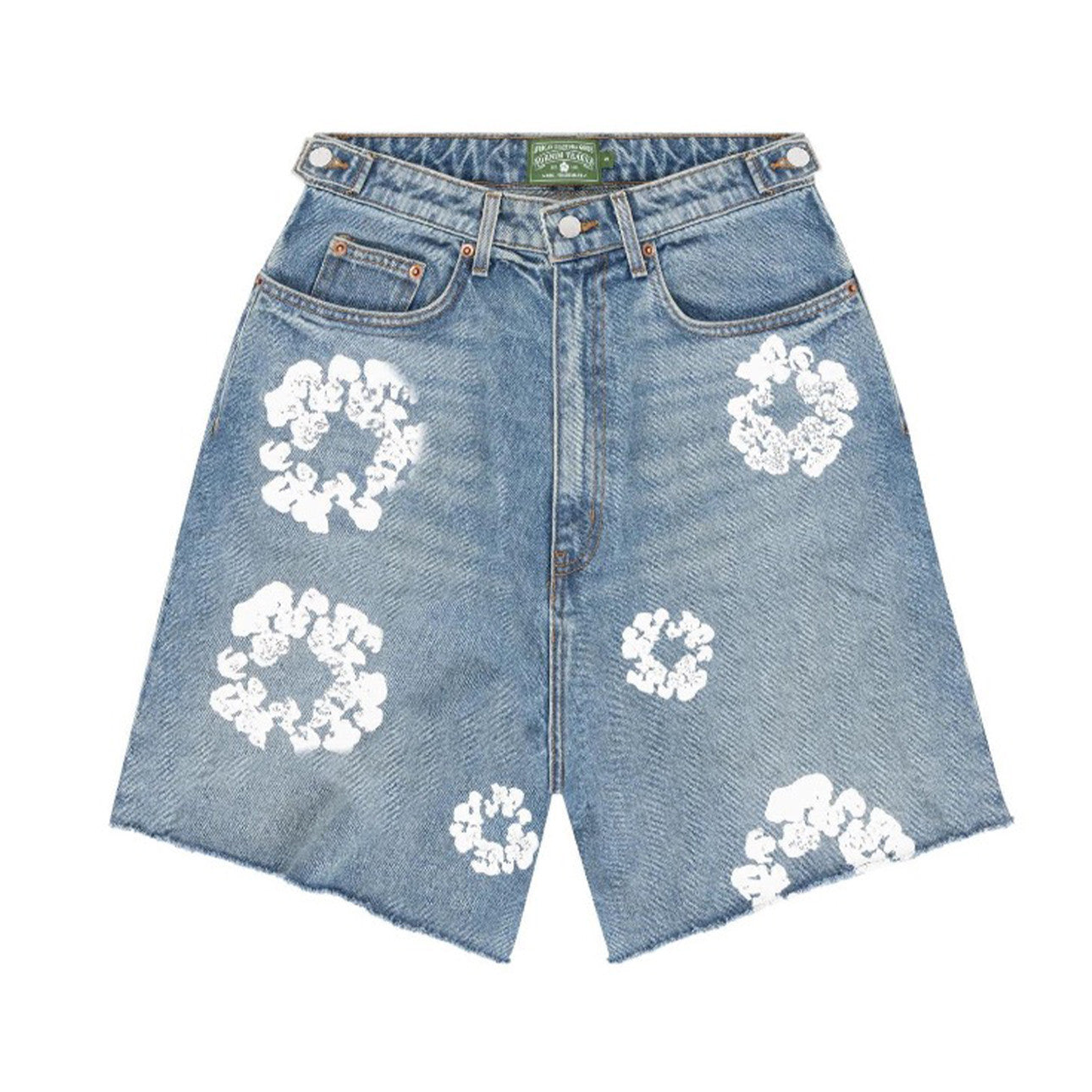 Denim Tears Men's Women's Summer Cotton Floral Print Mid Waist Zipper Solid Color Denim Shorts Ngvp #8141