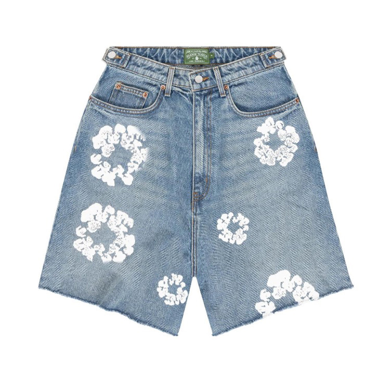 Denim Tears Men's Women's Summer Cotton Floral Print Mid Waist Zipper Solid Color Denim Shorts Ngvp #8141