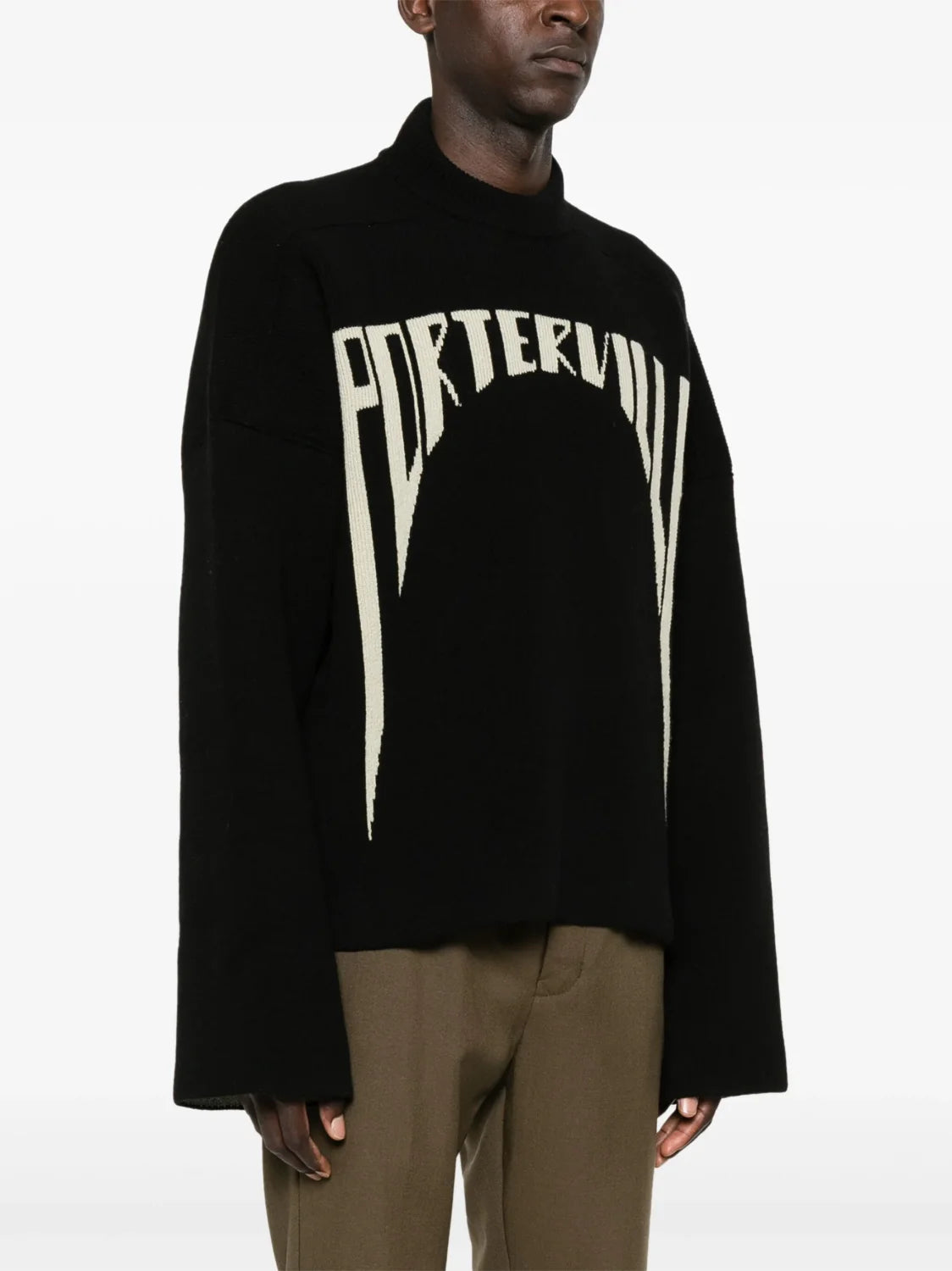 Rick Owens Men's Spring. Fall And Winter Half Turtleneck Letter Jacquard Black Knit Long Sleeve Wool Sweater Ngvp #9438