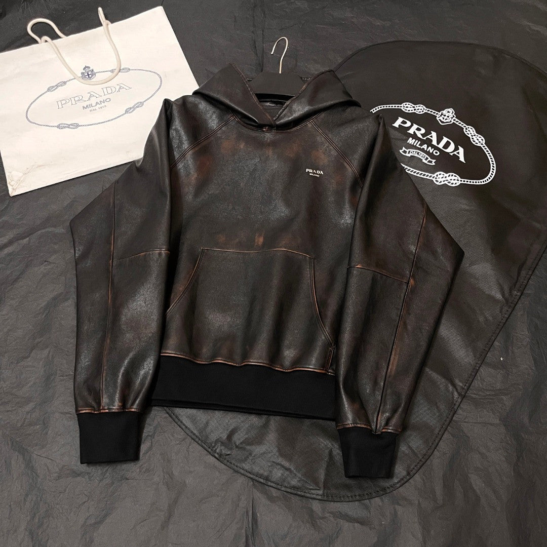 2025 Autumn/Winter Runway Collection Nappa Leather Hoodie - Italian Lambskin with Premium Craftsmanship #83115A