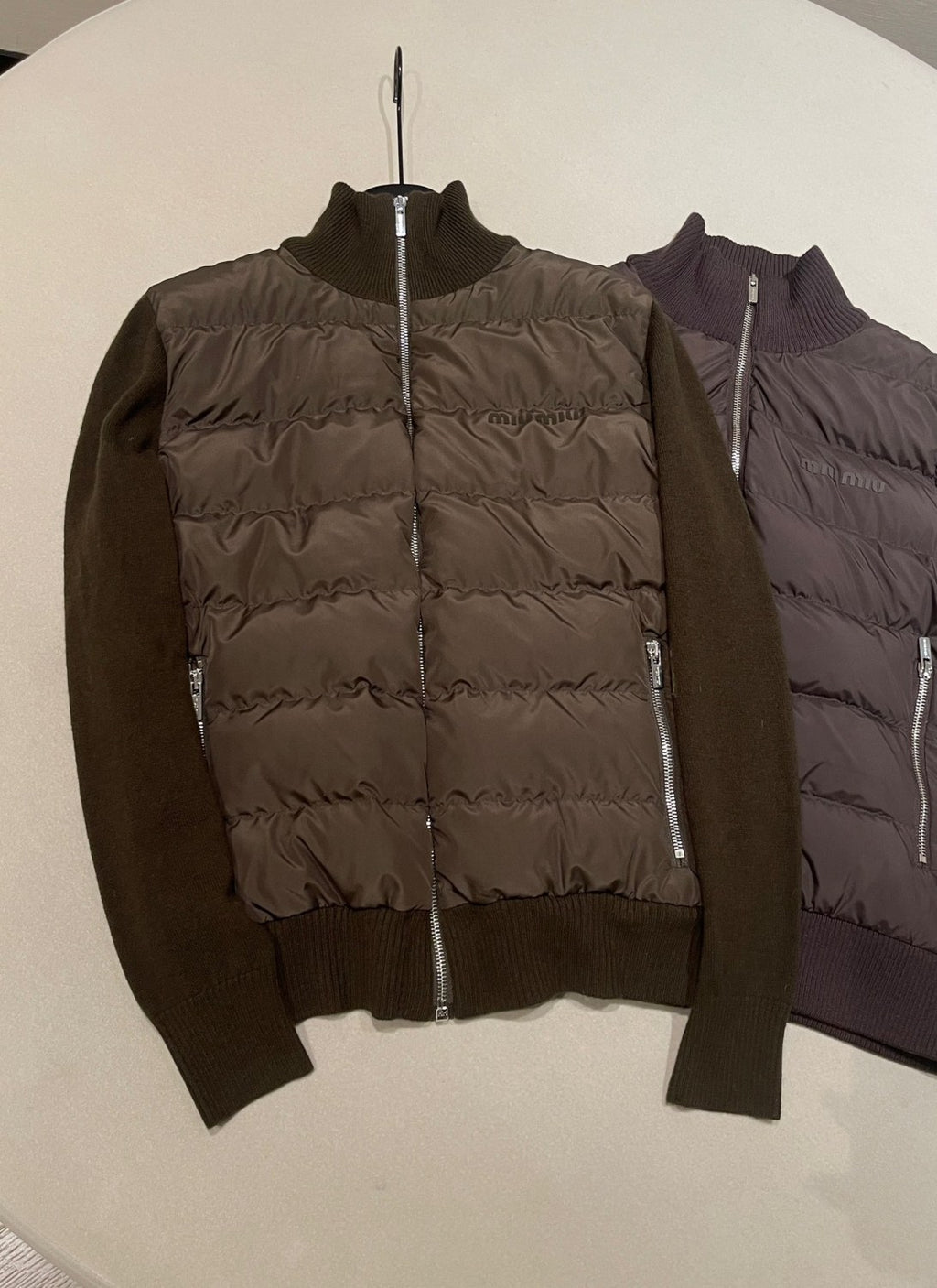 Cashmere Knitted Patchwork Goose Down Stand Collar Down Jacket #194161