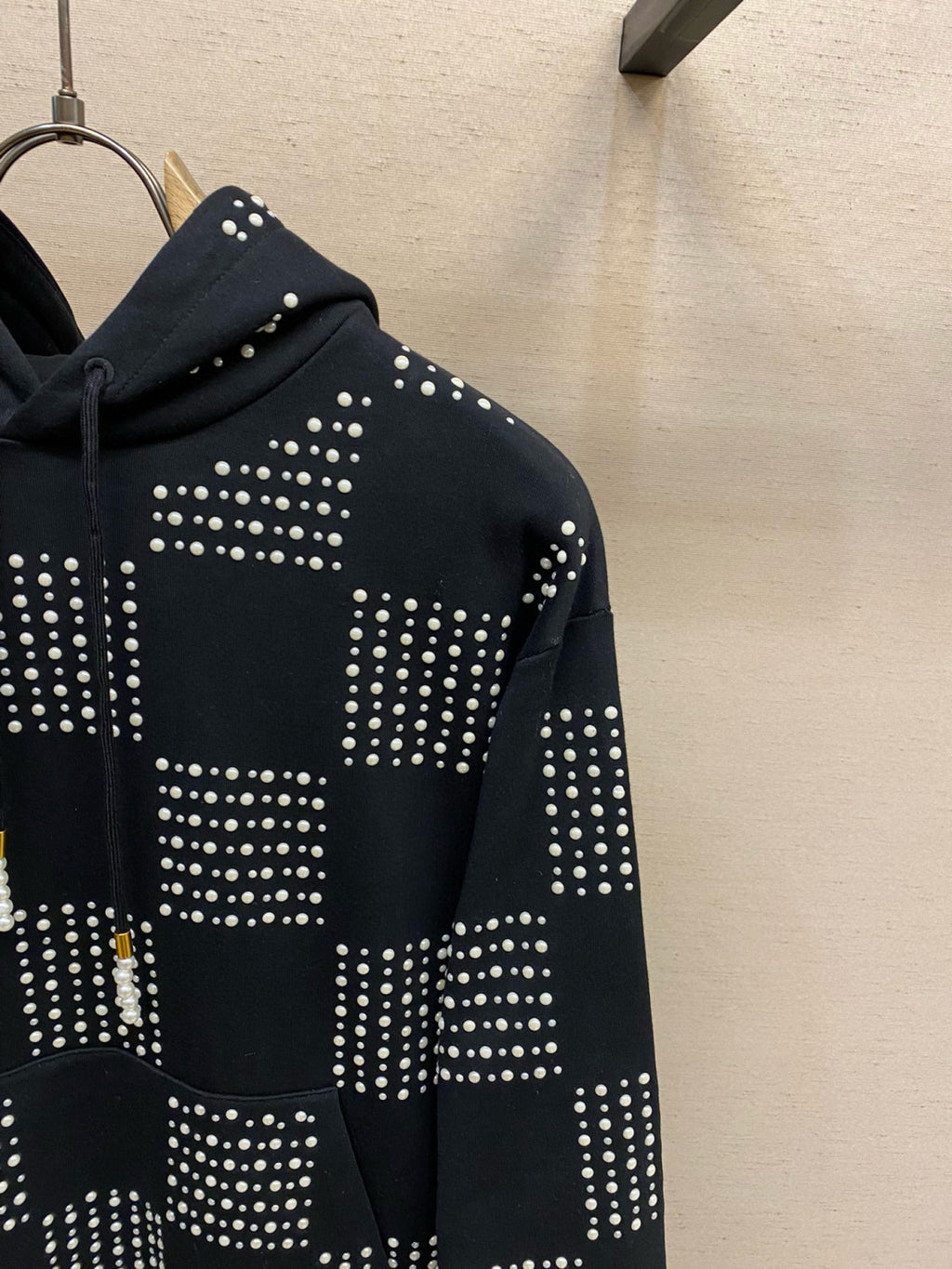 Men's Autumn/Winter Full Width Pearl Checkerboard Fleece Hooded Sweatshirt Pullover #97833