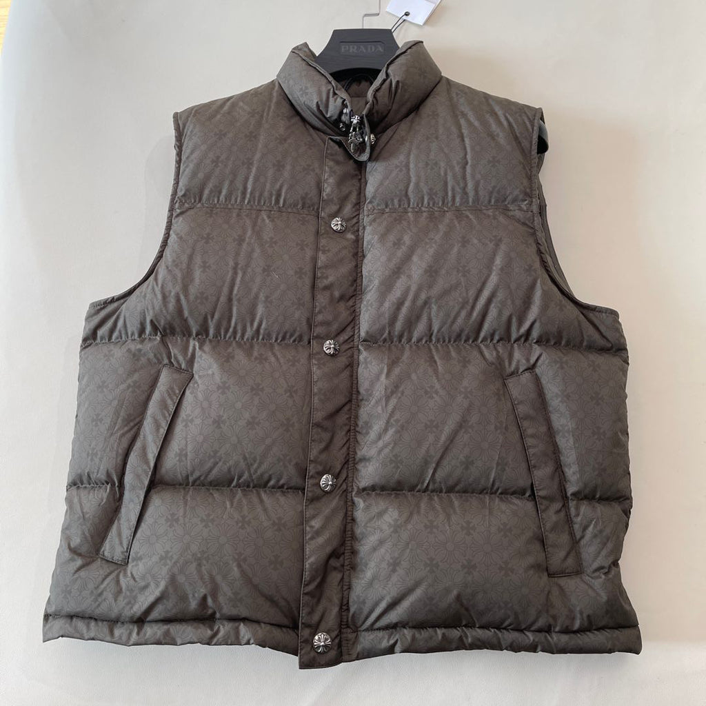Men's Autumn and Winter Solid Color Dark Printed Sterling Silver Button Sleeveless Puffer Down Vest #74887