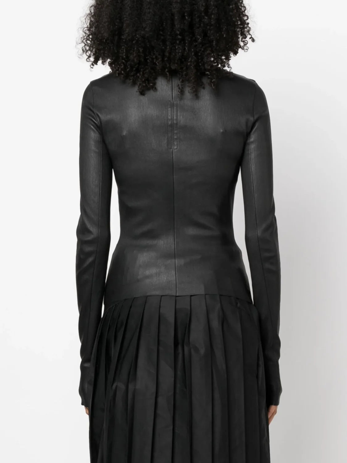 Women's Spring And Autumn Solid Color Lambskin Asymmetric Zipper Slim Long Sleeve Leather Jacket Ngvp #9176