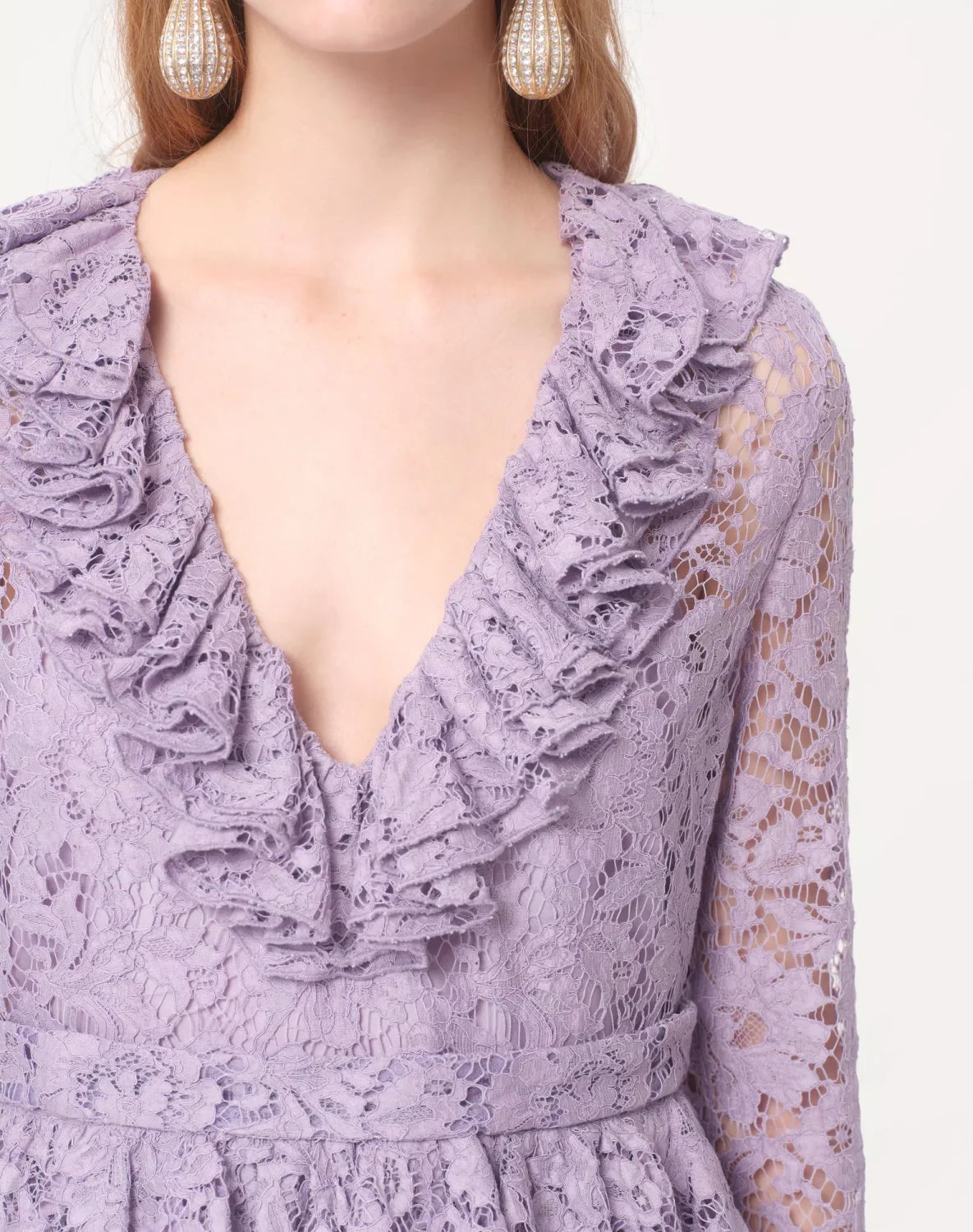 Women's Spring And Autumn Heavy Lace V-Neck Solid Color Fit Short Long Sleeve Dresses Ngvp #9732