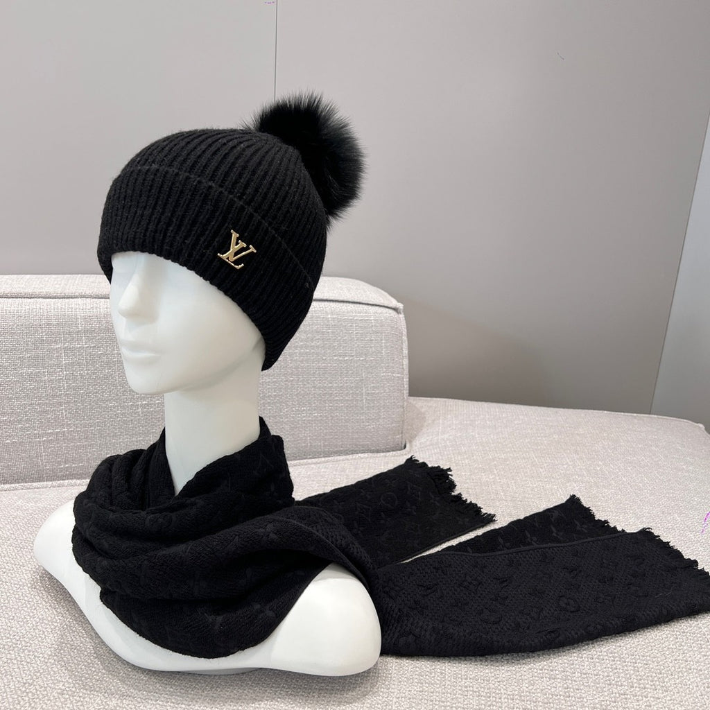 Men's Monogrammed Black Wool Scarf #73893