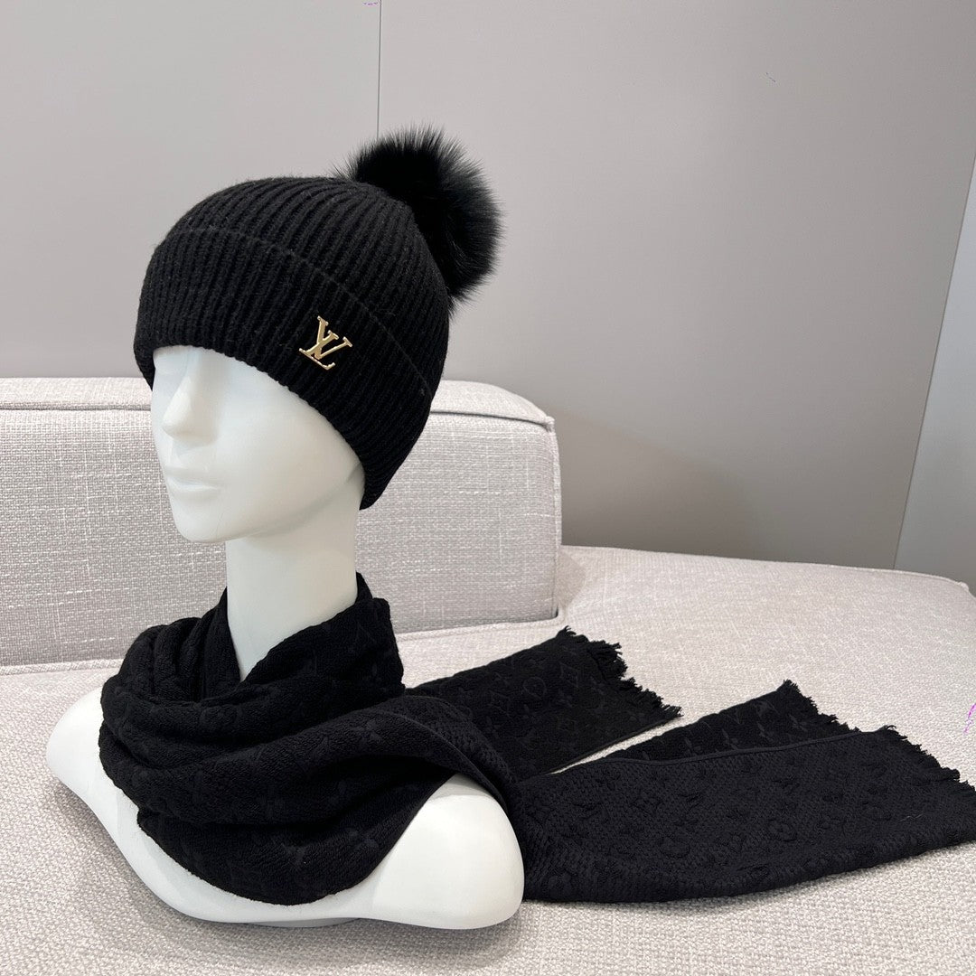 Men's Monogrammed Black Wool Scarf #73893