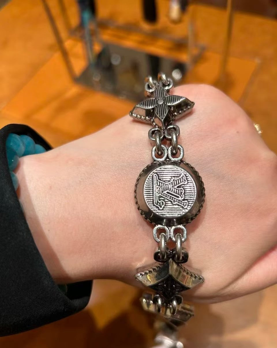 Men's Silver Letter Logo Openwork Design Brass Pant Chain Bag Chain Jewelry #73189