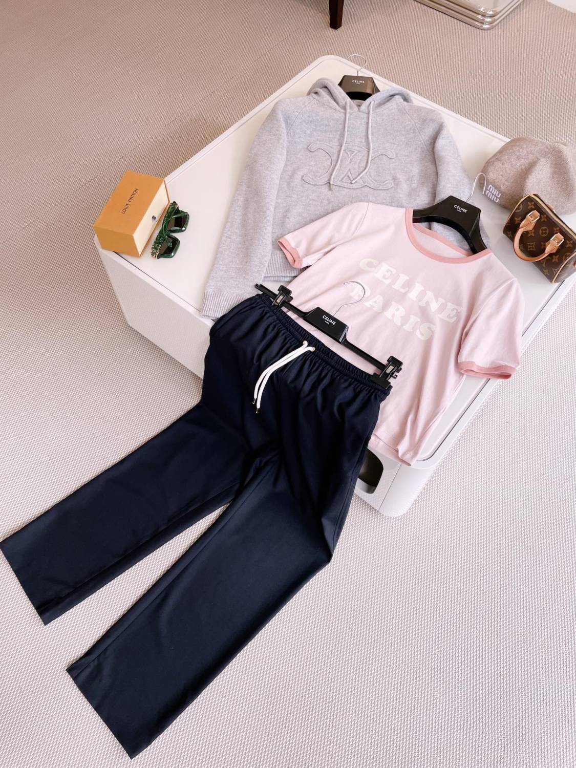 Women's Spring and Autumn Solid Color Logo Pattern Embroidery Hooded Pullover Wool Long Sleeve Sweater Sweatshirt #74773