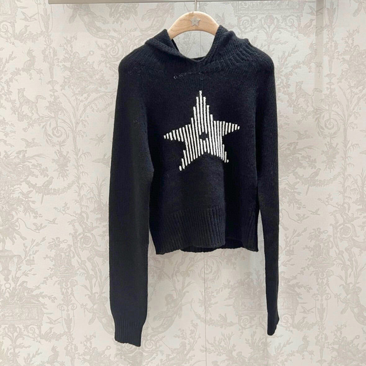 Women's Spring/Summer Solid Color Star Monogram Hooded Long Sleeve Knitted Sweater #74181
