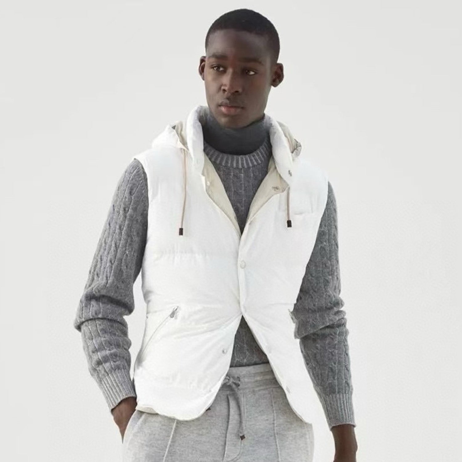 BC Men's Fall And Winter Single-Breasted Hooded Solid Color Fitted Down Vest Jacket #81185