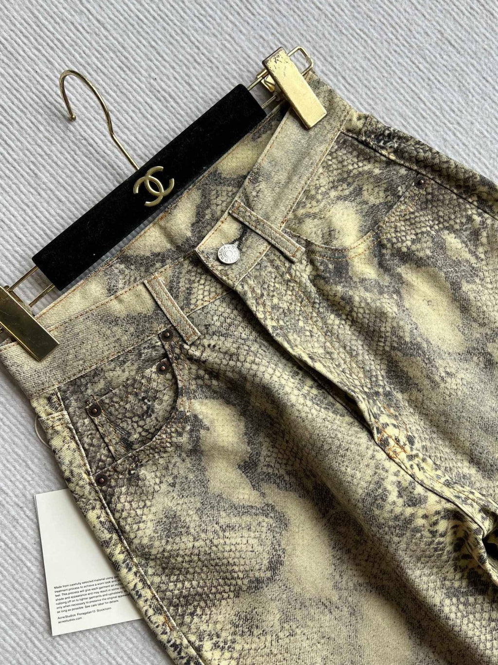 Women's Four Seasons Python Print Mid Waist Loose Cotton Micro Raglan Denim Pants Ngvp #1544