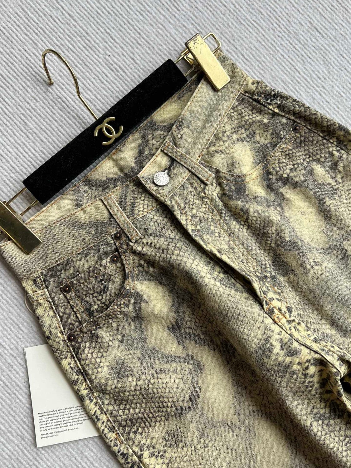 Women's Four Seasons Python Print Mid Waist Loose Cotton Micro Raglan Denim Pants Ngvp #1544