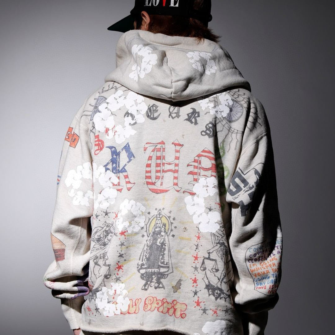 Men's And Women's Spring And Summer Graffiti Retro Old Letter Print Loose Casual Long-sleeved Hooded Sweater Tops Ngvp #8191