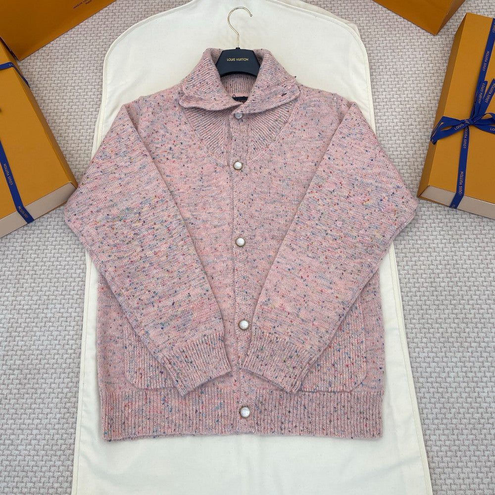 26SS Chip Version Tweed fabric Lapel collar Single-breasted Long-sleeved knitted cardigan Jacket Sweater  #194087