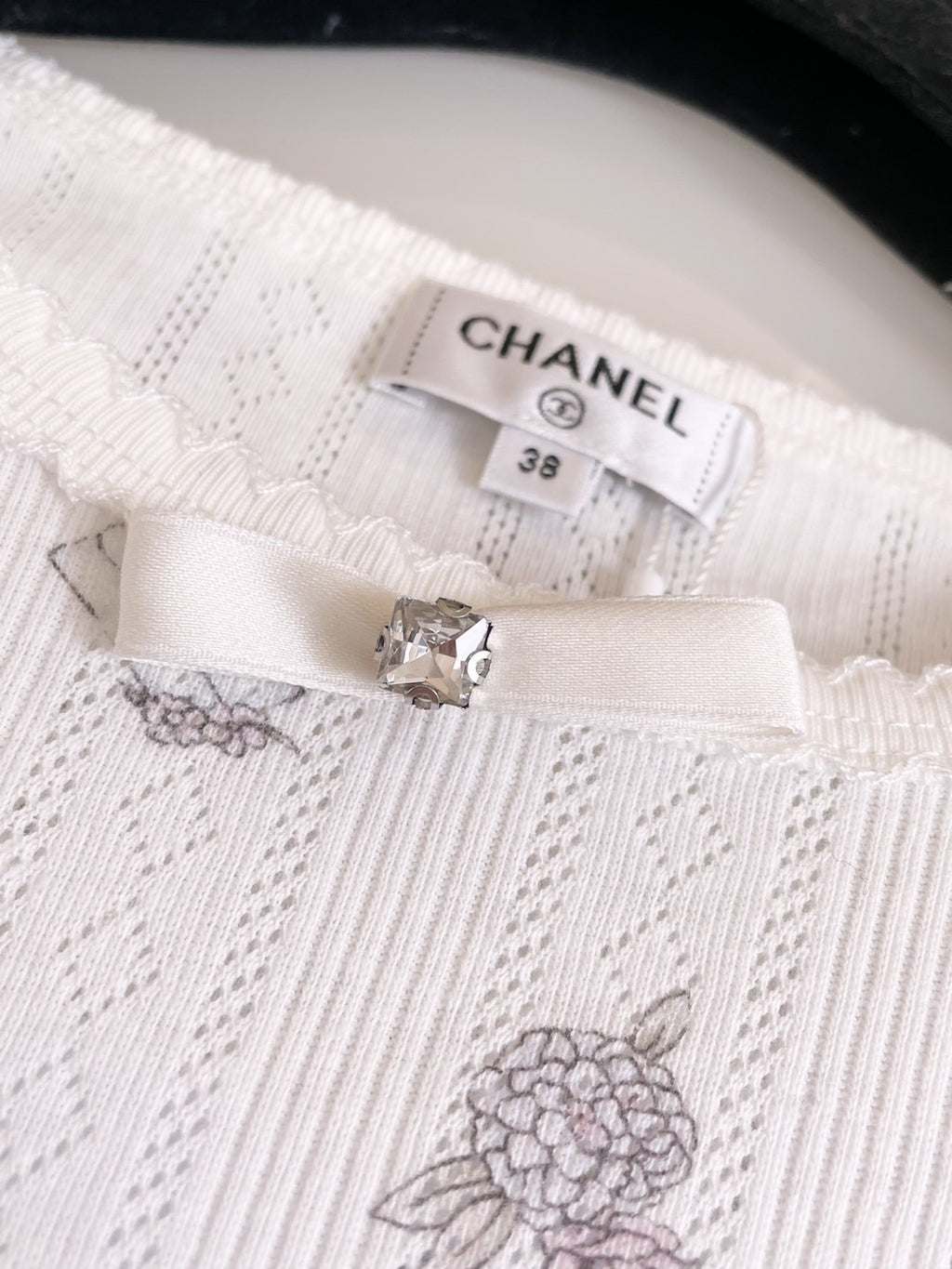 Women's Summer White Bow Rhinestone Hollow Lace Knit Long Sleeve Top #74473