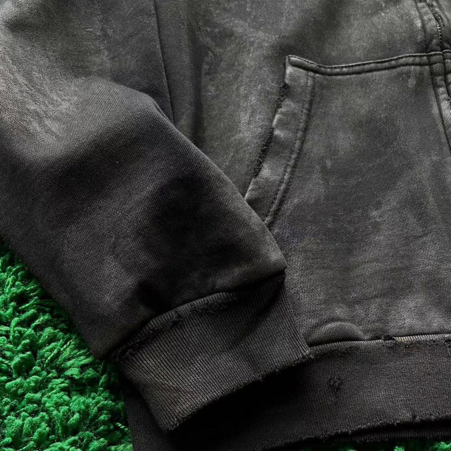 Men's Spring/Summer Fashion High Street Aged Mud Dye Metal Zipper Jacket Embroidered Logo Black Jacket  #98365