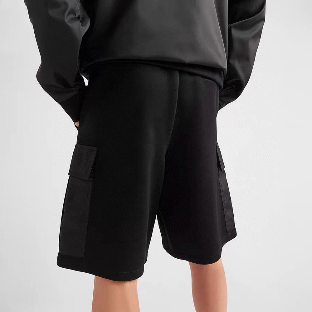 Men's Summer Solid Color Re-Nylon Detail Cotton Fleece Bermuda Straight Casual Shorts #98714