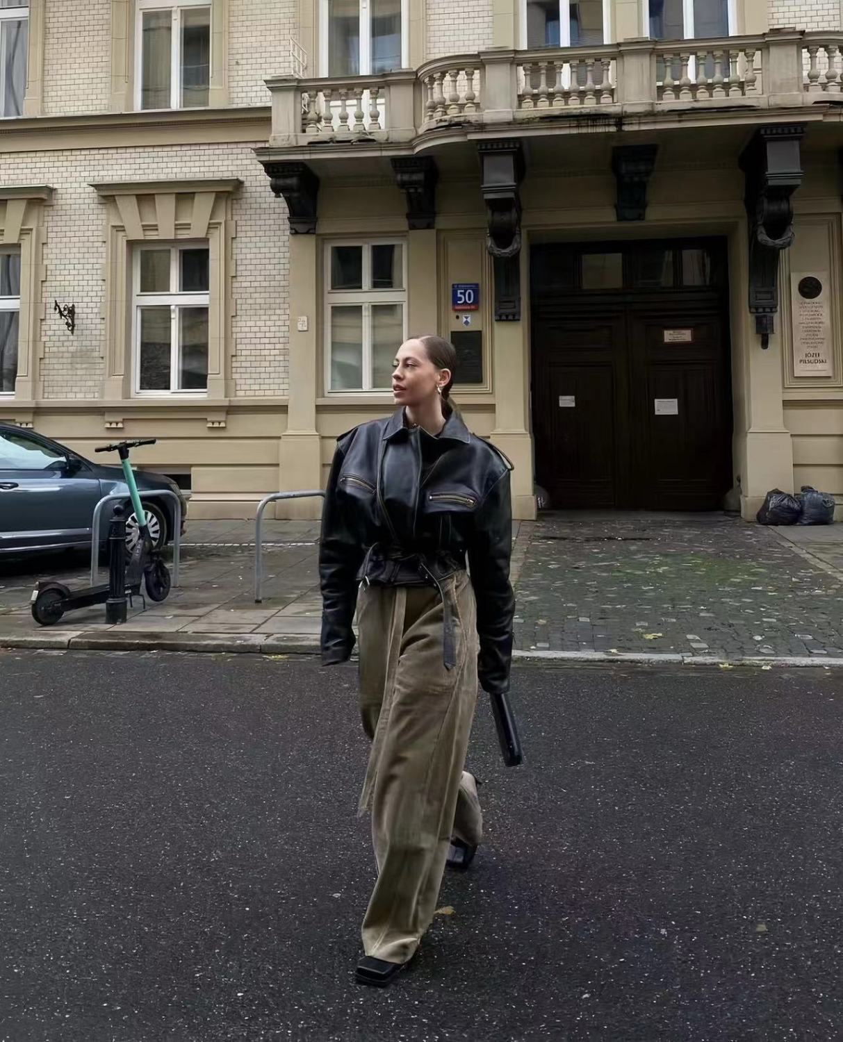 Women's Spring And Autumn Solid Color Fashion Retro Zipper Short Section Long-Sleeved Cowhide Jacket Coat Ngvp #8134