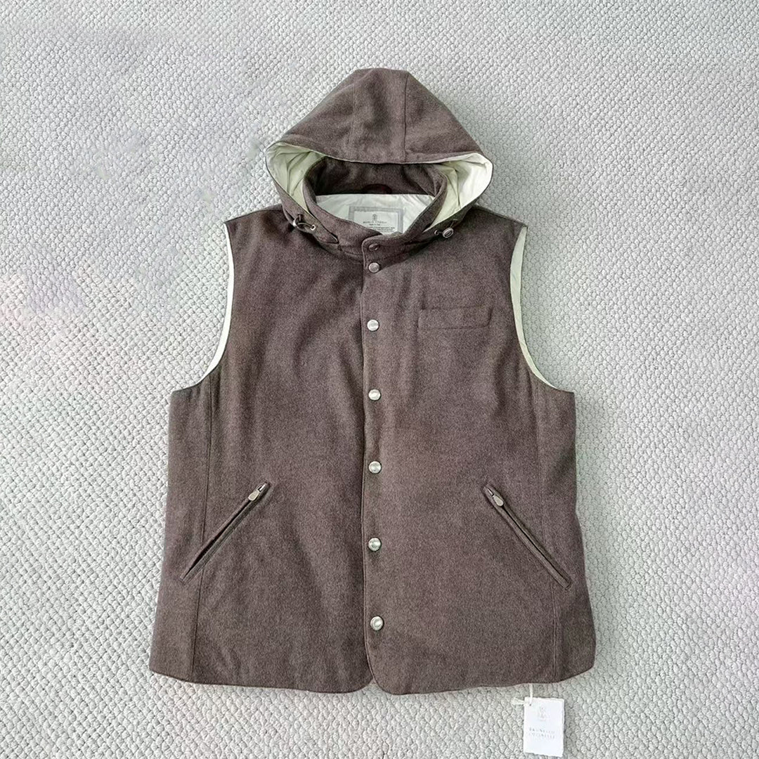 BC Men's Spring/Autumn Detachable Hooded Solid Color Single-Breasted Bonded Wool Flannel Down Vest Ngvp #2293
