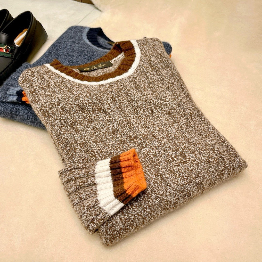 LP Men's Spring & Autumn Fashion Stripe Color Blocking Long Sleeve Knit Sweater Fit Cashmere Crew Neck Sweater Ngvp #9475