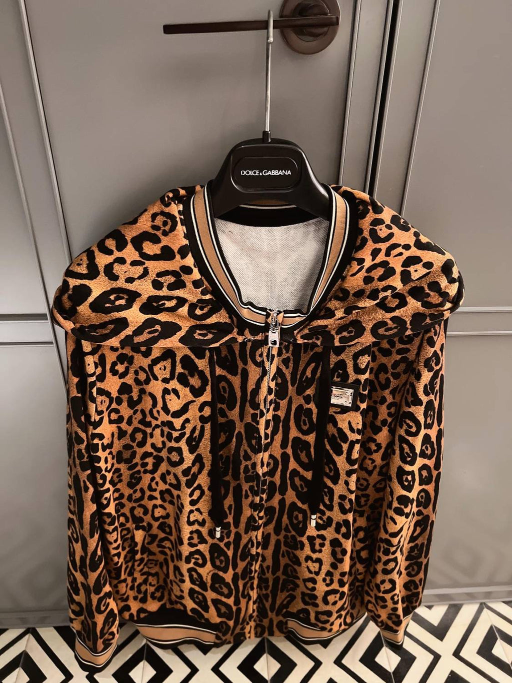 Women's Spring and Autumn Leopard Print Hooded Drawstring Zipper Long Sleeve Jacket #72841