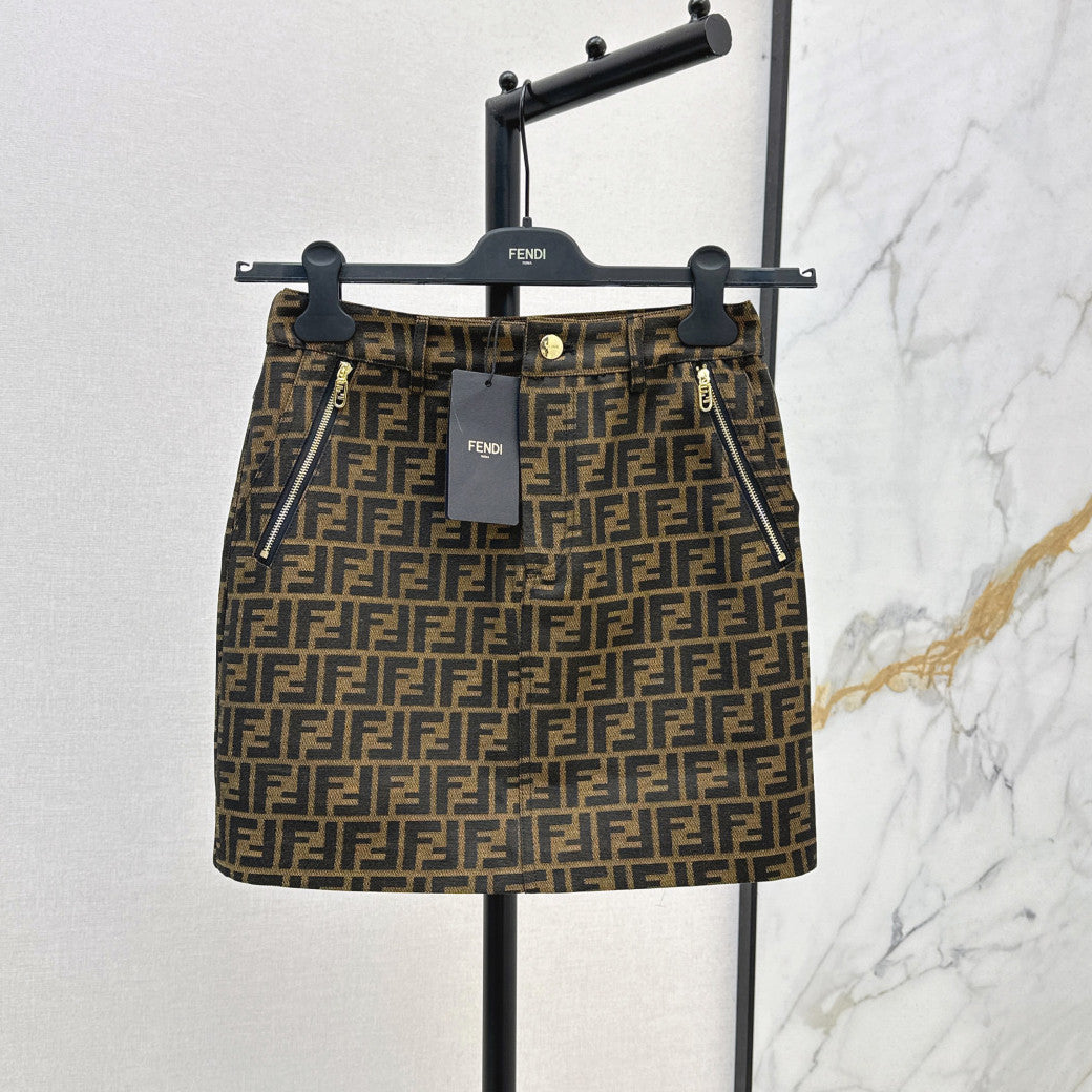 Women's Spring/summer Classic Fashion Ff Jacquard Pattern Pocket Zipper Casual Short Skirt #78394