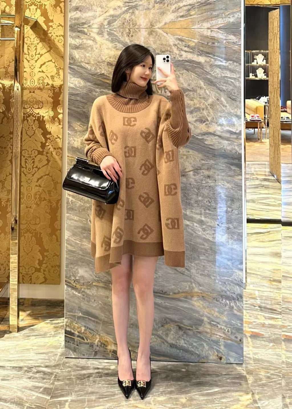 Women's Spring and Autumn Khaki Wool Turtleneck Sweater Pullover #72652