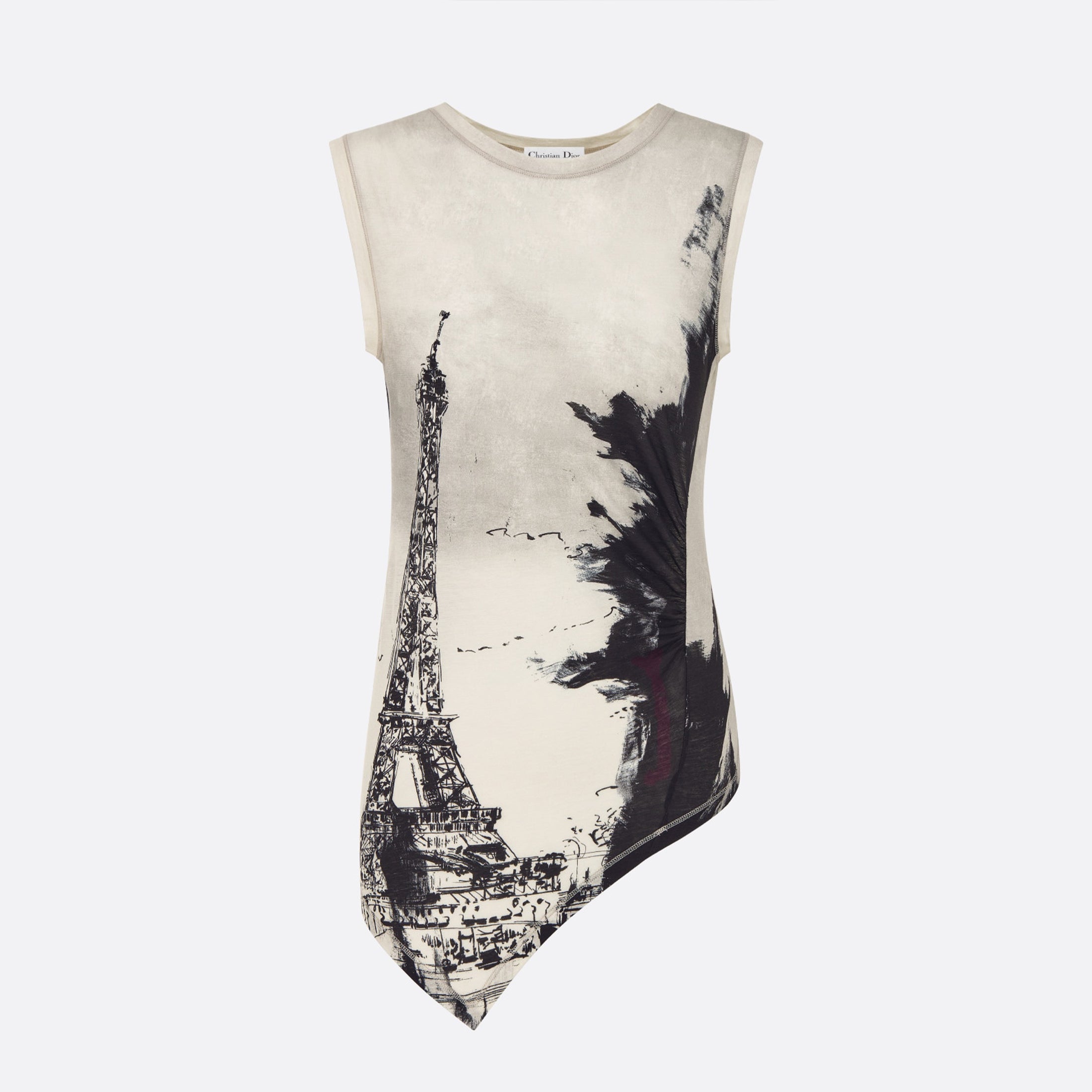 Women's Summer Paris Tower Print Hand-painted Style Cotton Vest Sleeveless Round Neck Top T-shirt Ngvp #8764