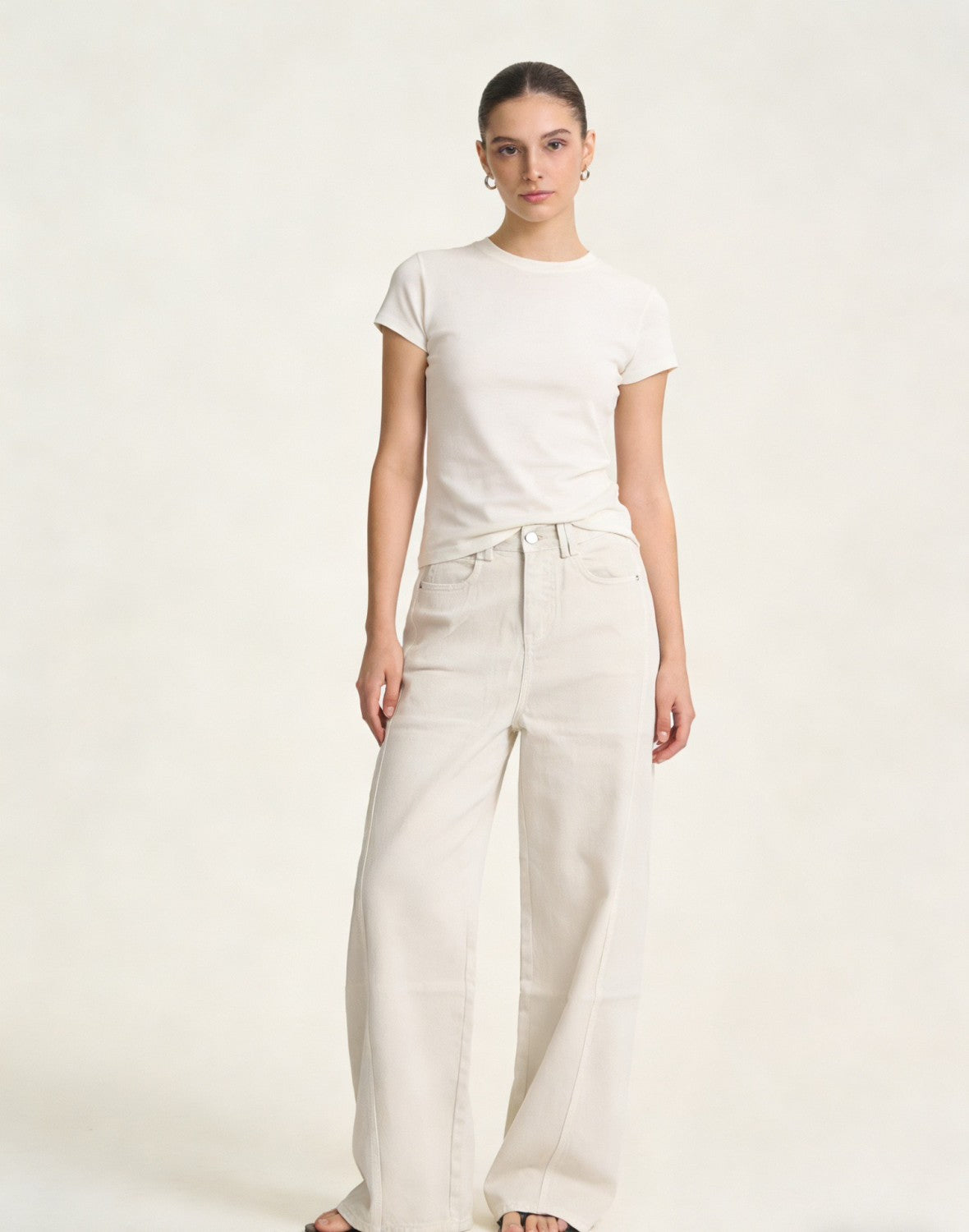 LP Women's Spring/summer Low-rise White Wide-leg Denim Pants With Leather Label Pocket And Embroidery Stylish Trendy.understated Casual Jeans #194477