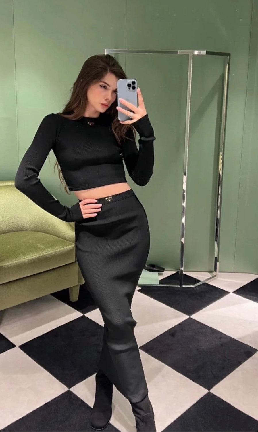 Women's Spring and Autumn Solid Color Ribbed Logo Printed Round Neck Long Sleeve Knit Sweater #74924