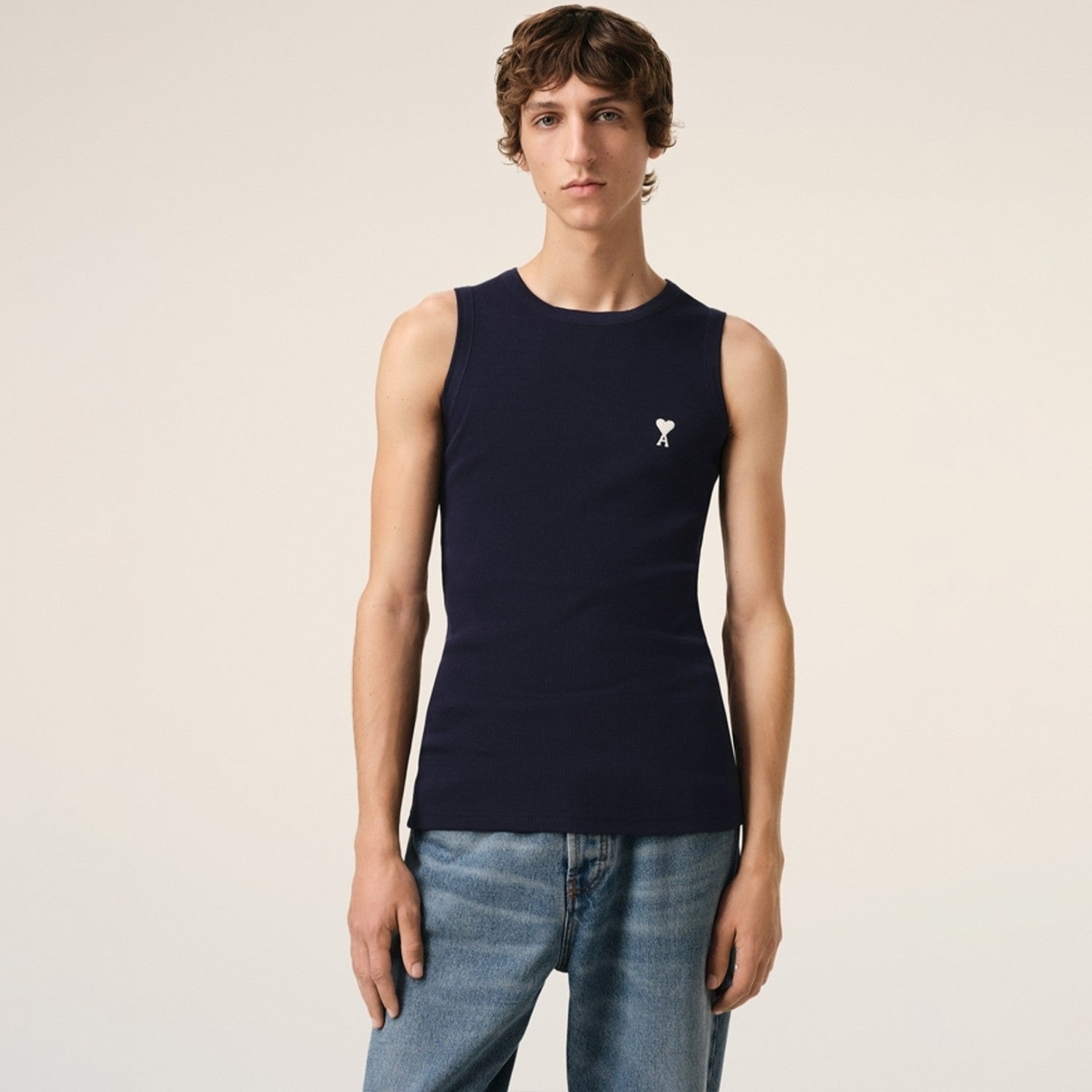 Ami Spring And Summer New Men's Solid Colour Adc Knitted Vest Love Heart Slim Sleeveless Round Neck Top Sleeveless T-Shirt #81153