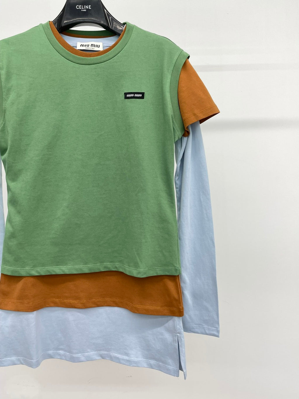 Women's Summer Clashing Color Embroidery Letter Logo Round Neck 3 Piece Layered T-Shirt Set  #73931