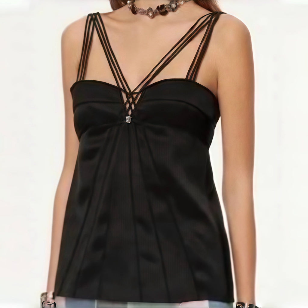 Women's Summer Solid Color Silhouette Strappy Camisole Tank Top #72354